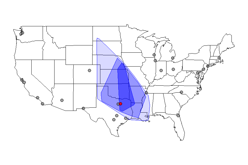Euclidean distance-based regions for Dallas, TX